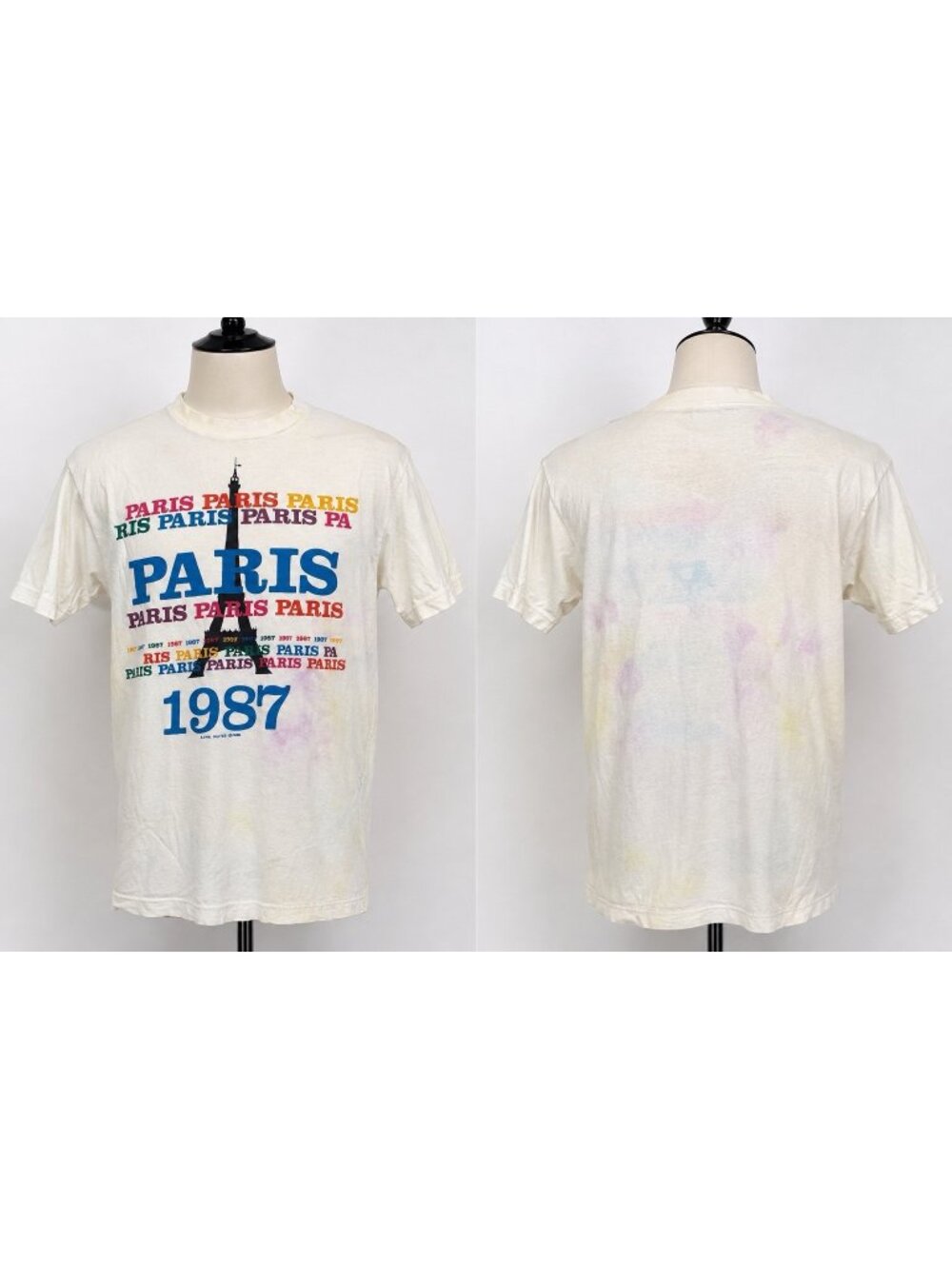 Vintage 1987 Paris France Eiffel Tower Graphic Tourist T-Shirt White USA Medium